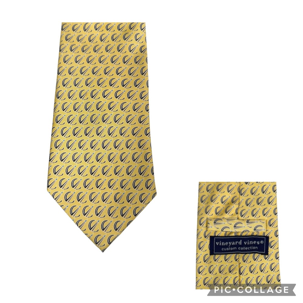 Vineyard Vines Yellow Nautical Sailboat Silk Abstract Tie Custom Collection USA